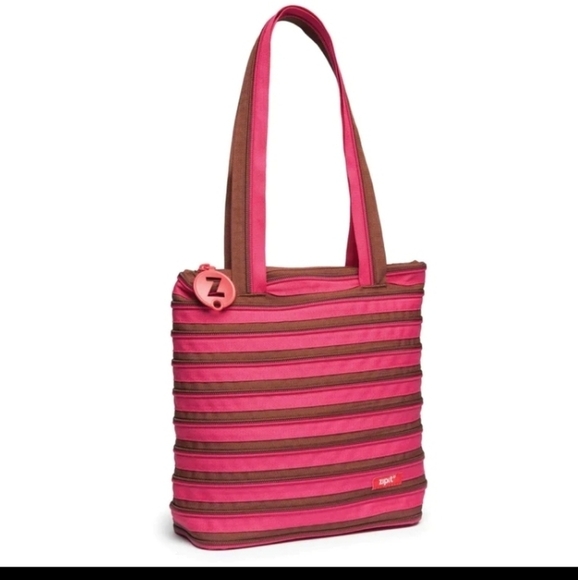 Zip It Cabana Medium 2 Handle Zipper Reusable Tote Bag Fuschia and Dark B… - Picture 4 of 16
